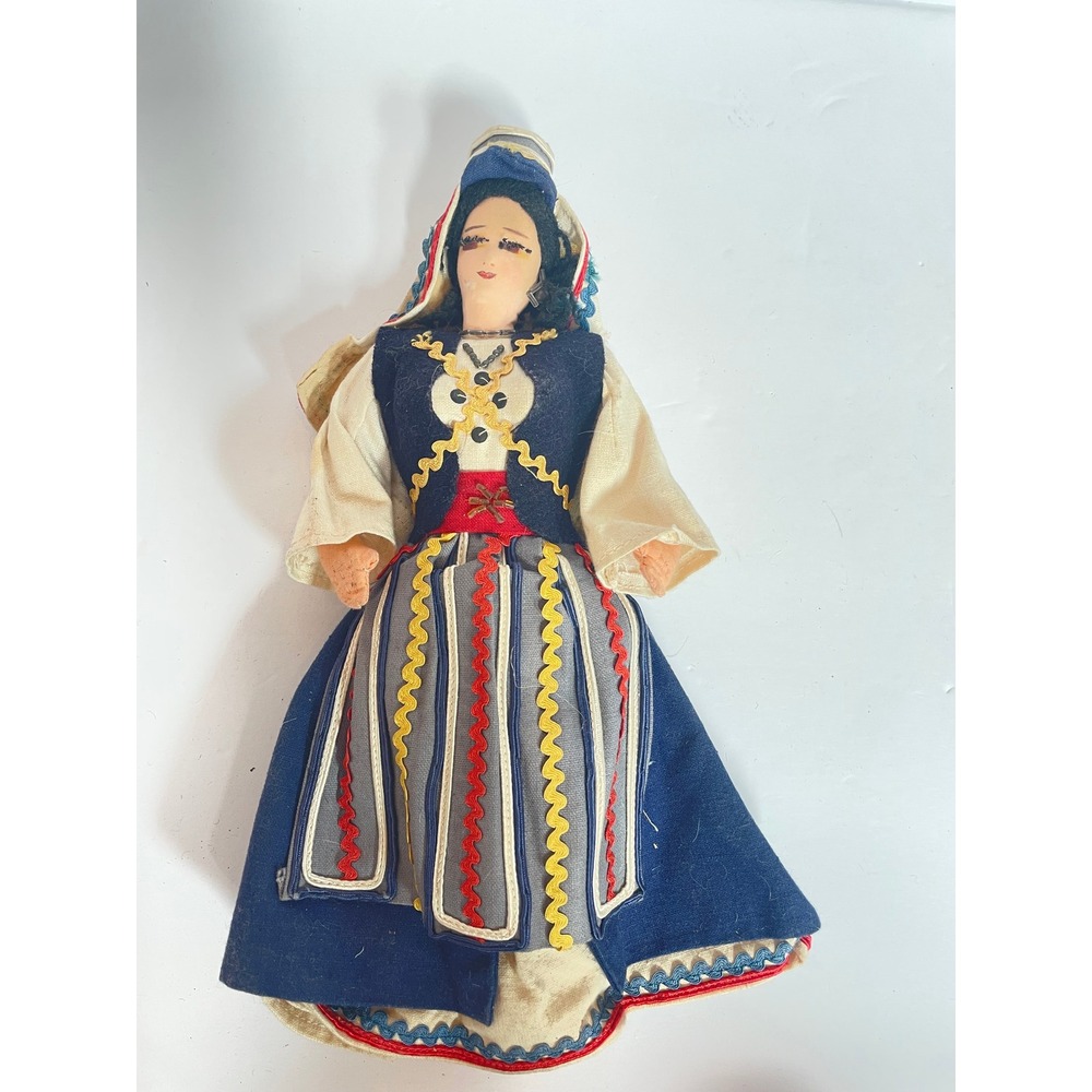 Vintage Handmade‎ Cloth Folk Art Doll Traditional Costume Greek Balkan 12 Inch